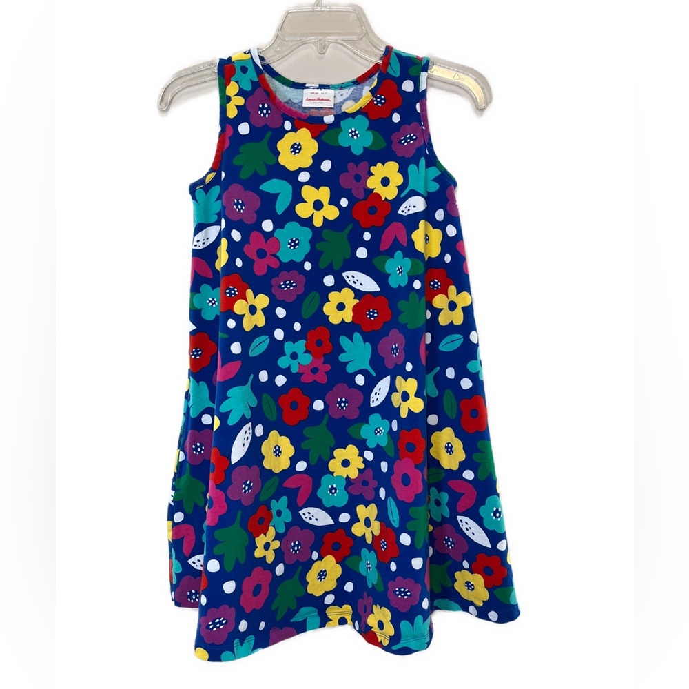 Hannah Andersson Girl’s Cotton Knit Blue Floral A-Line Sleeveless Dress, Size 12